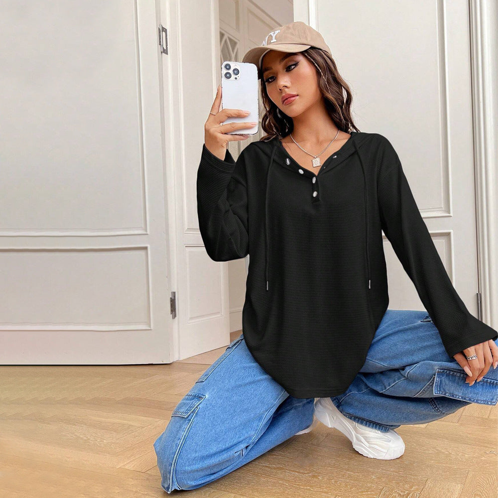 Loose Fitting Casual Hooded Top