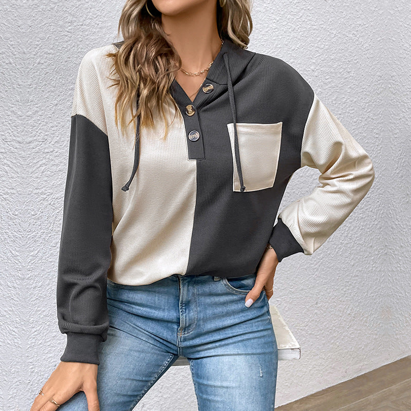 Hooded Contrast Pocket Blouse