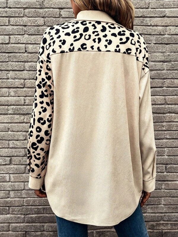 Single Breasted Leopard Print Mid Length Cardigan Top