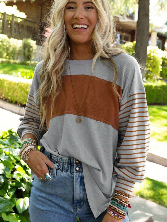 Long Sleeve Crew Neck Striped Pull Over