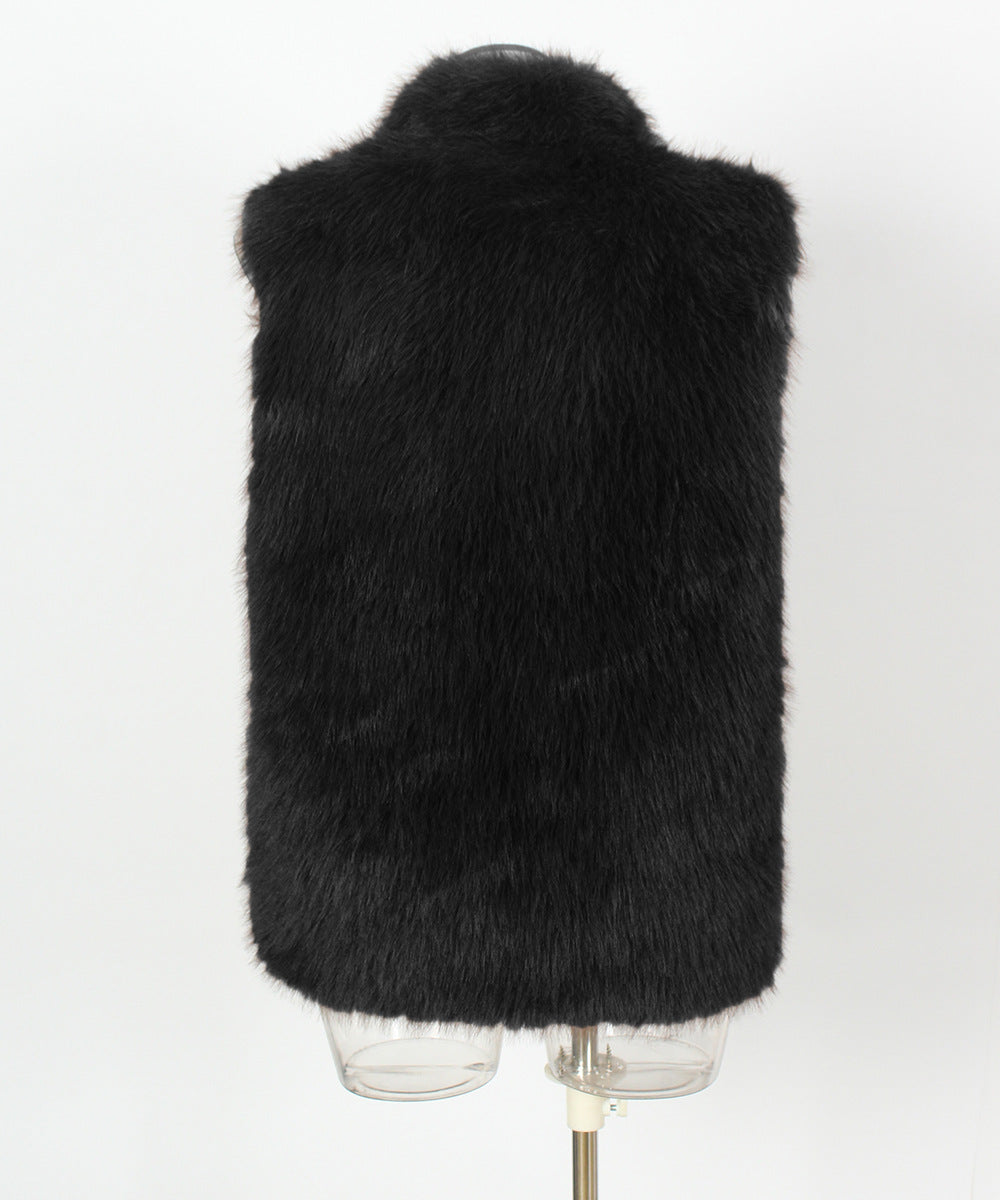 Stand Collar Faux Fur Vest