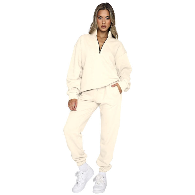 Zipper Pullover Long Sleeve Two Piece Jogger Set