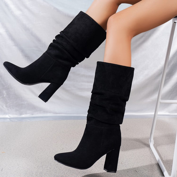 Pleated High Top Suede Boots