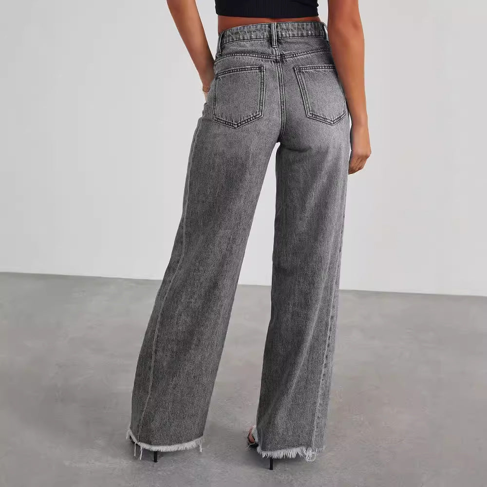 High Waist Straight Leg Mop Pants