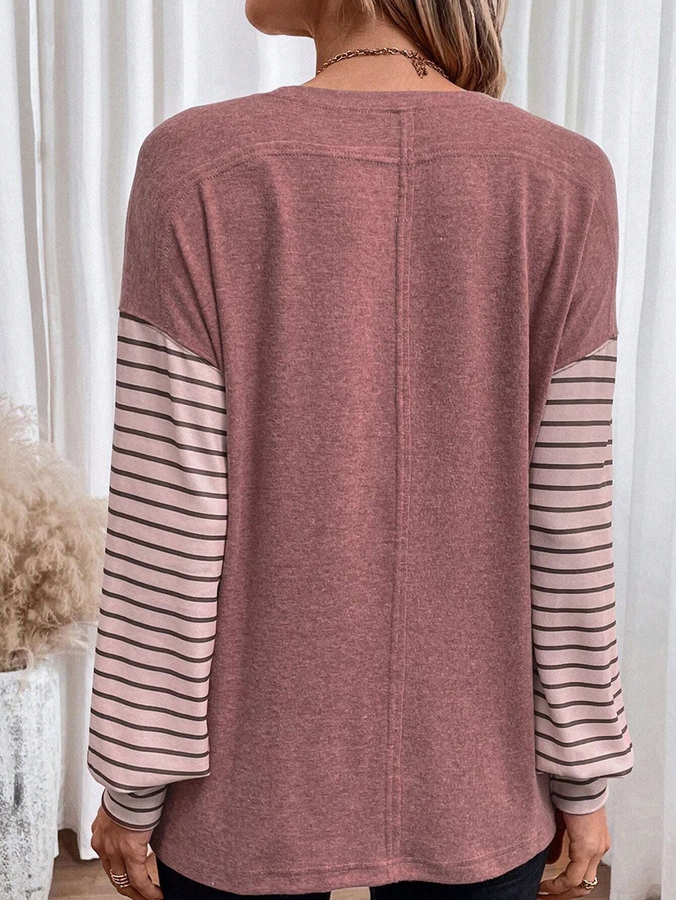 Long Sleeve Crew Neck Striped Pull Over