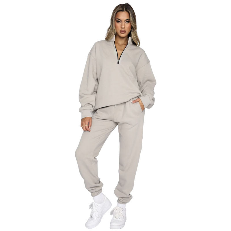 Zipper Pullover Long Sleeve Two Piece Jogger Set