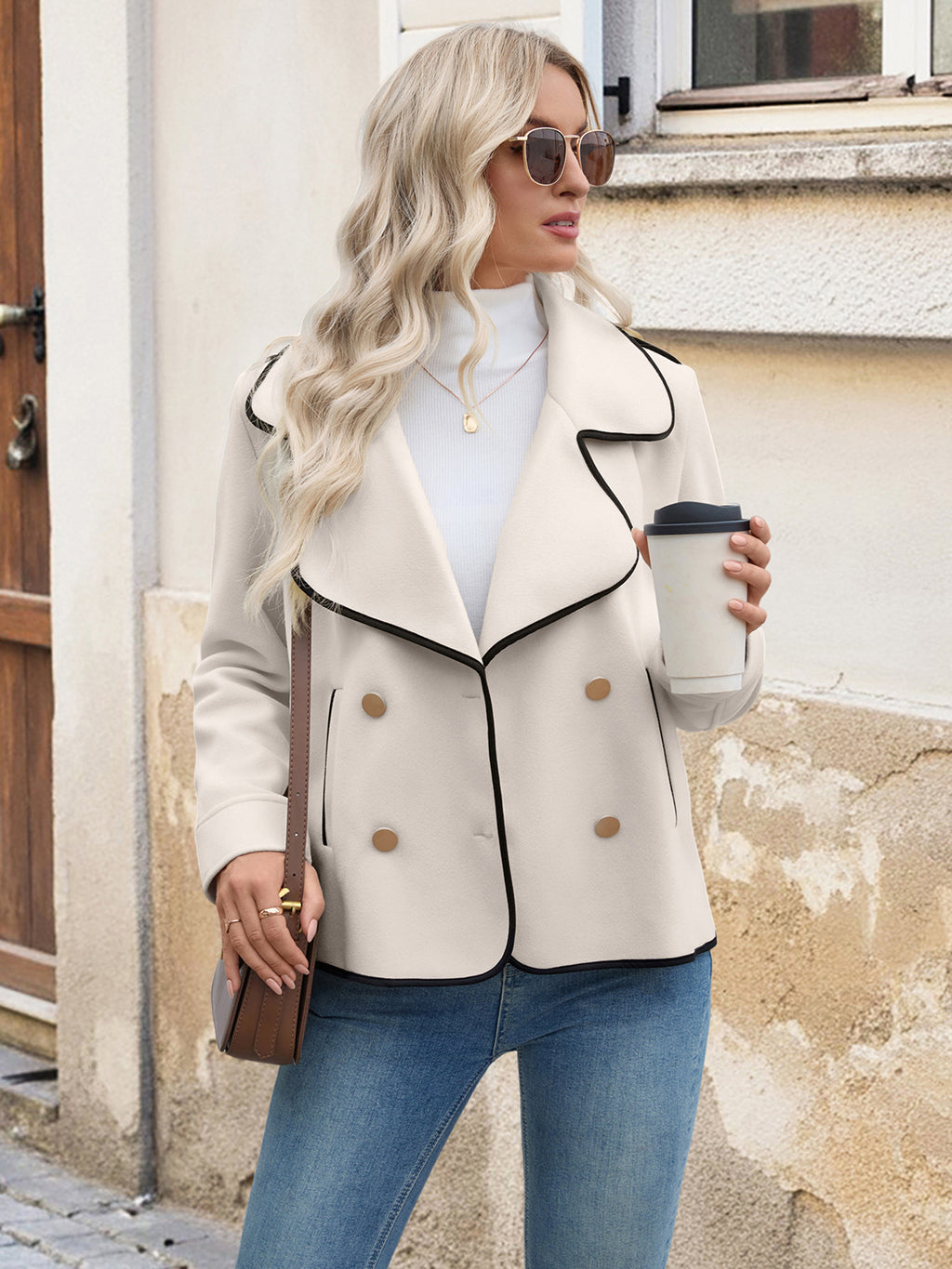 Simple Big Collared Edge Short Woolen Coat