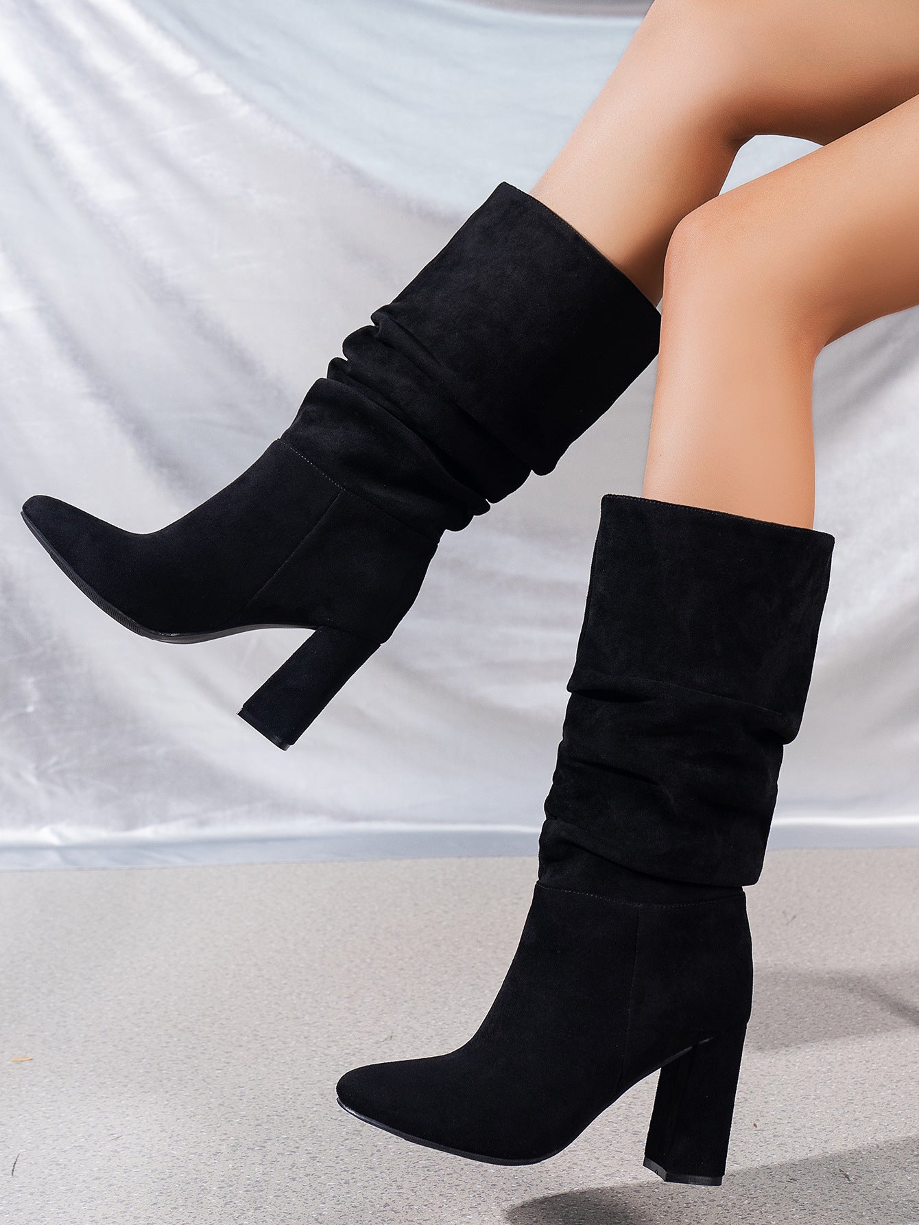 Pleated High Top Suede Boots