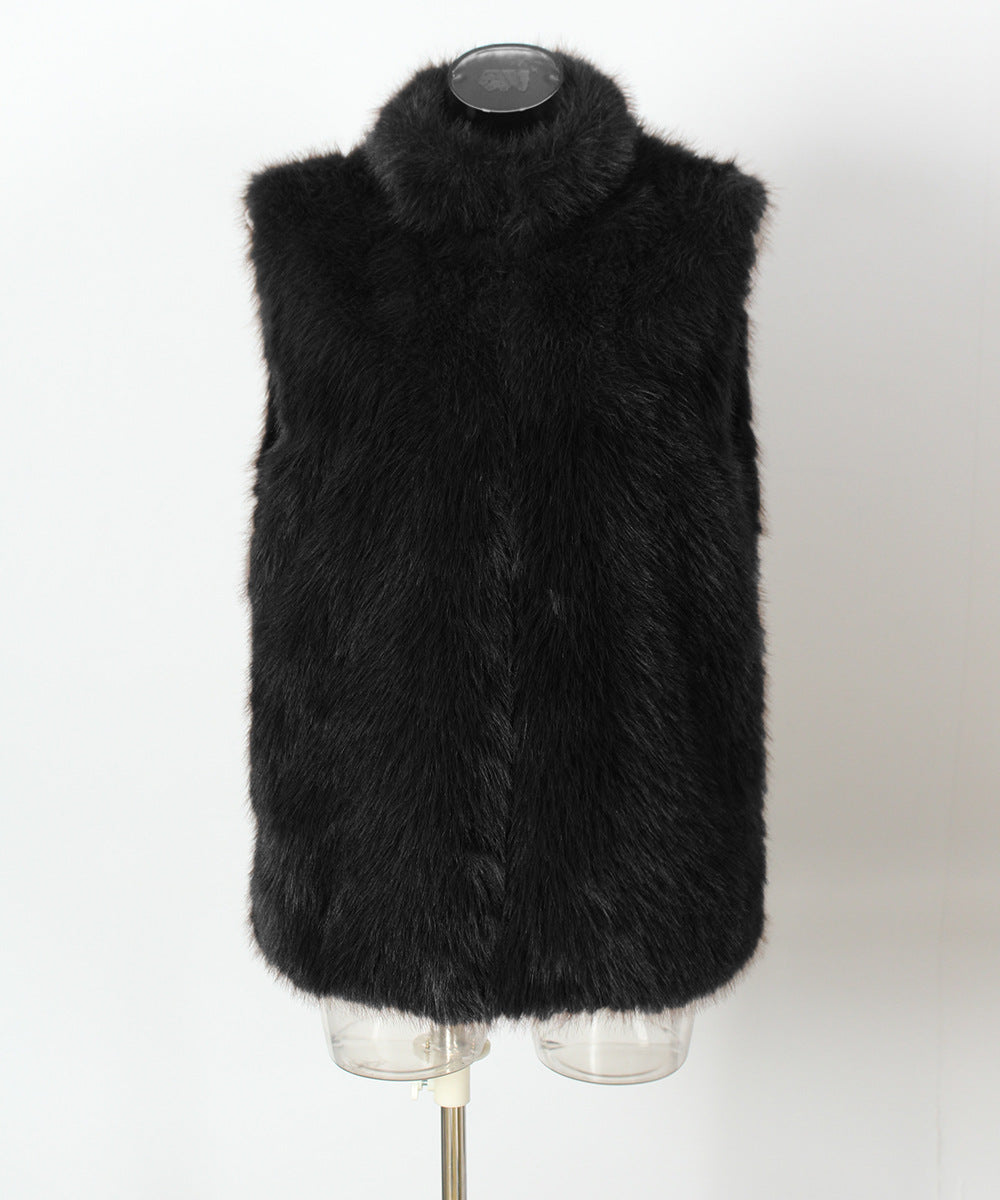 Stand Collar Faux Fur Vest