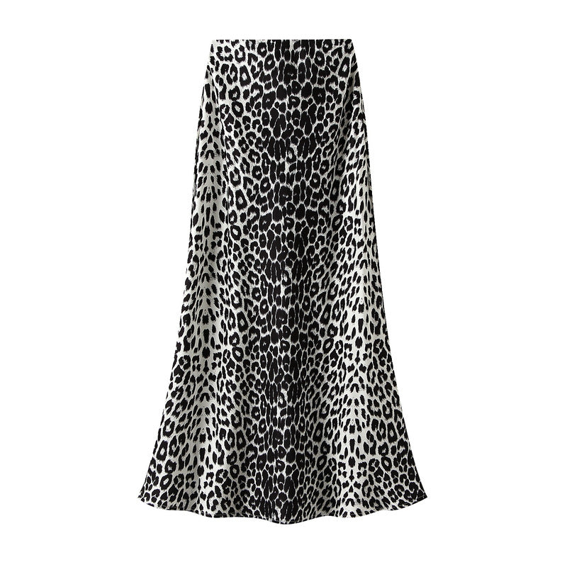 High Waist Mid Length Leopard Print Skirt