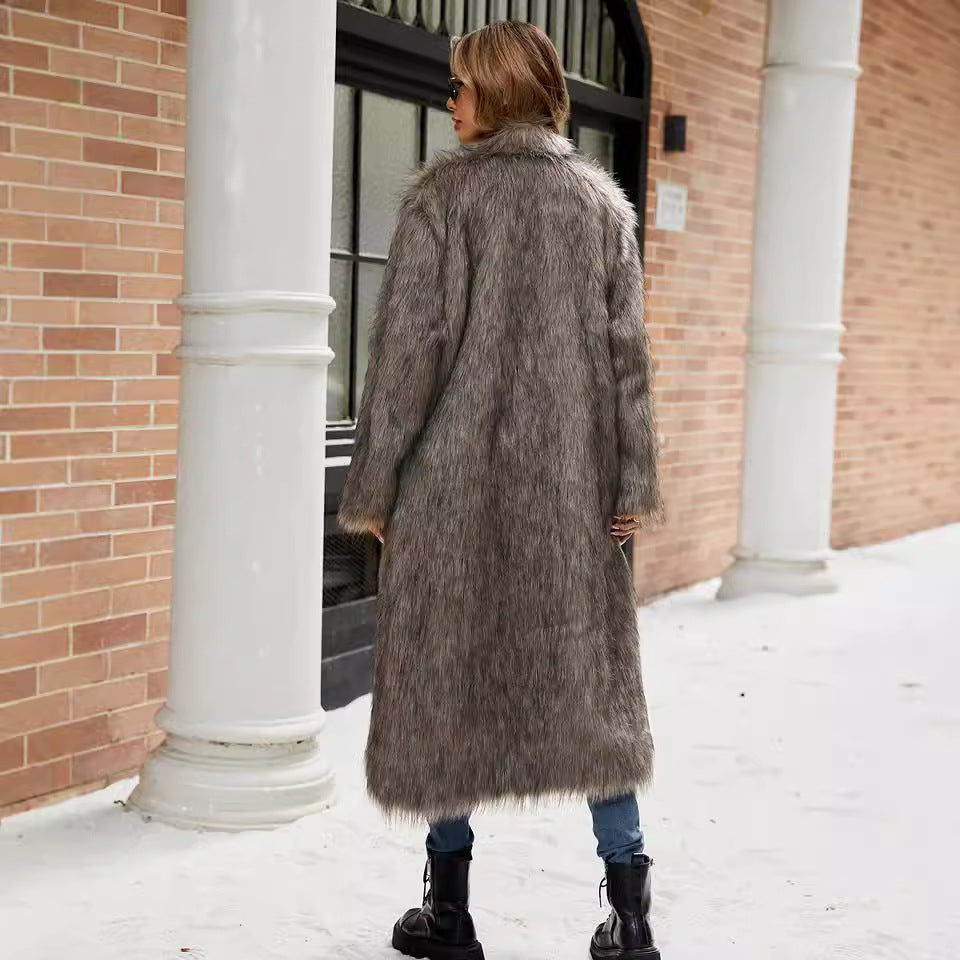 Faux Fur Long Trench Coat