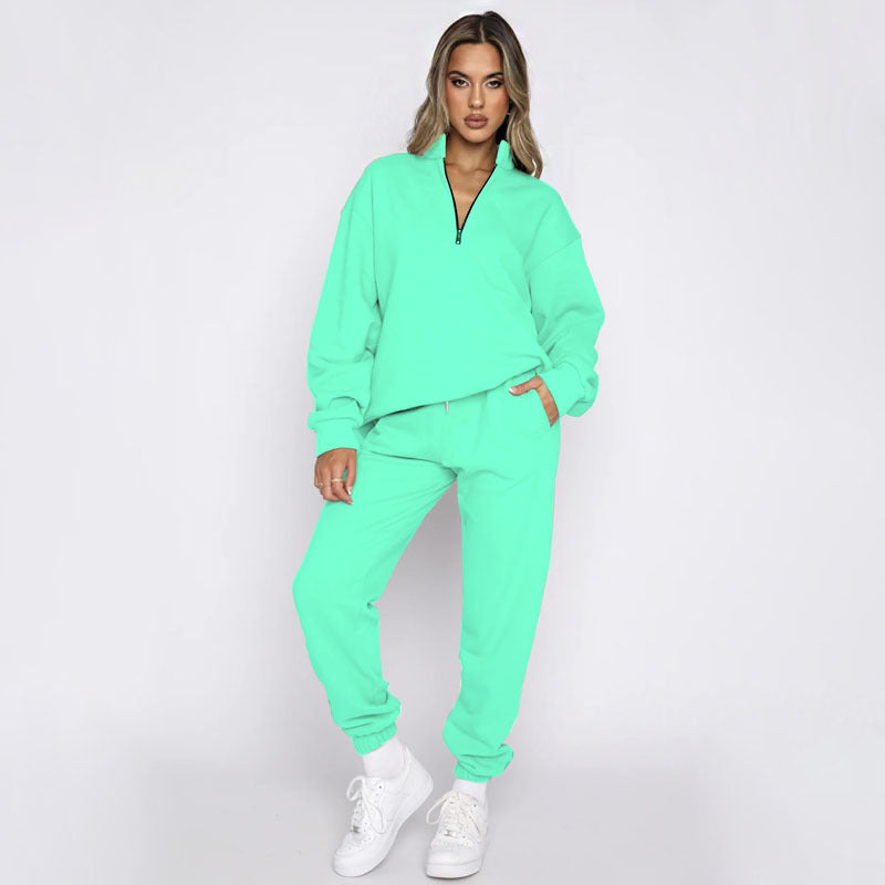 Zipper Pullover Long Sleeve Two Piece Jogger Set