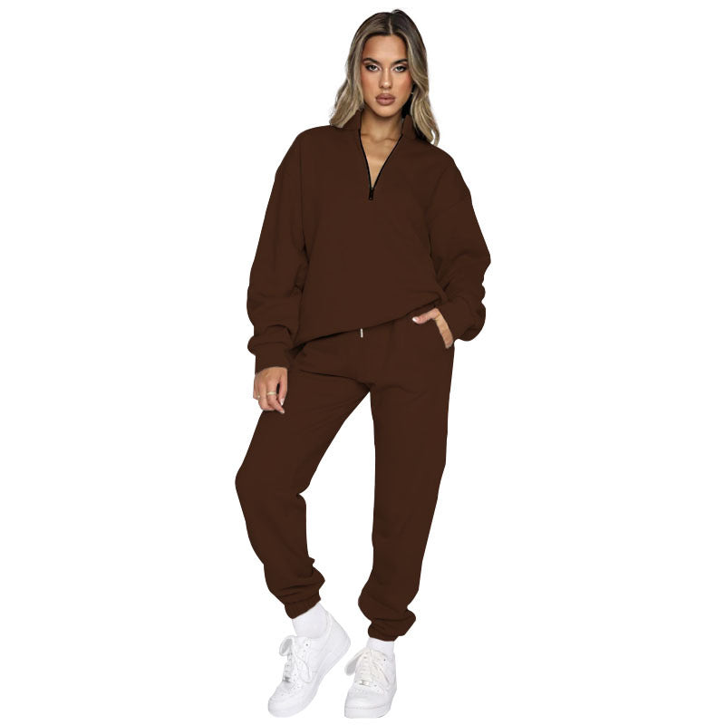 Zipper Pullover Long Sleeve Two Piece Jogger Set