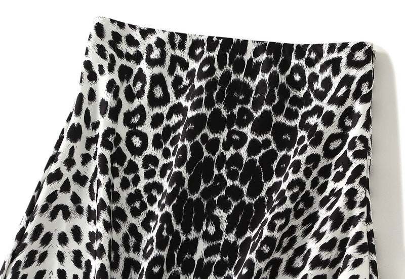 High Waist Mid Length Leopard Print Skirt