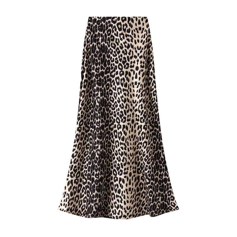 High Waist Mid Length Leopard Print Skirt