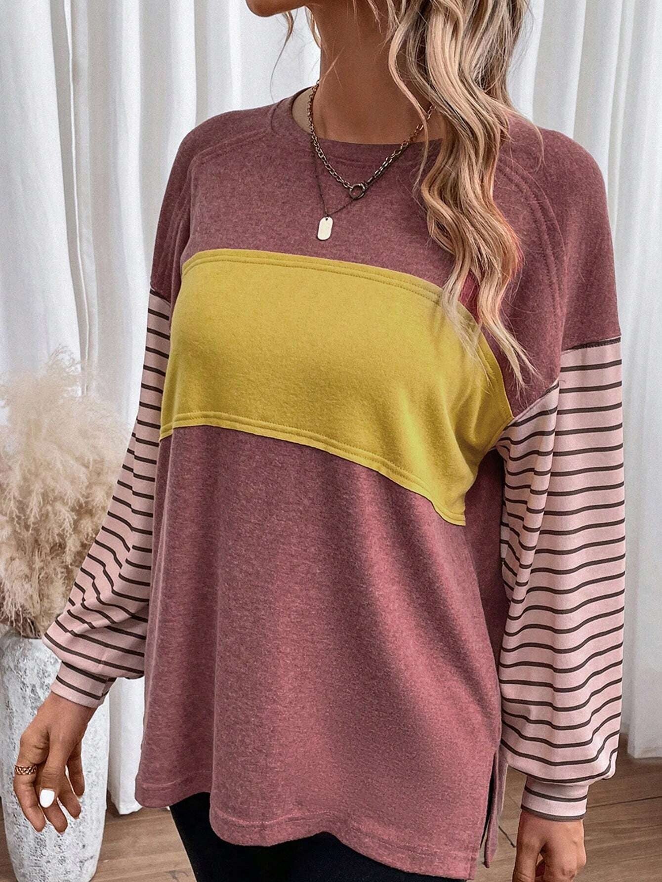 Long Sleeve Crew Neck Striped Pull Over