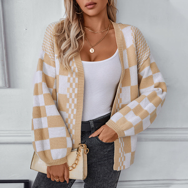 Loose Lantern Sleeve Knitted Cardigan