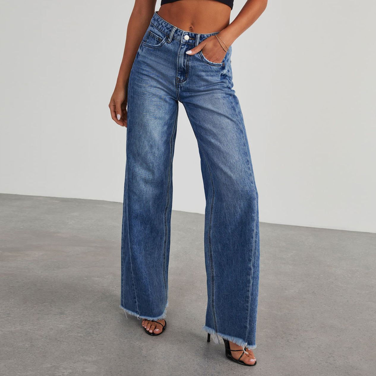 High Waist Straight Leg Mop Pants