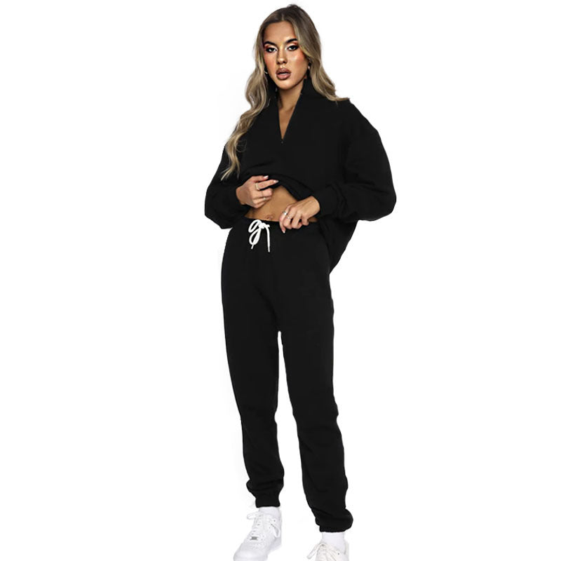 Zipper Pullover Long Sleeve Two Piece Jogger Set