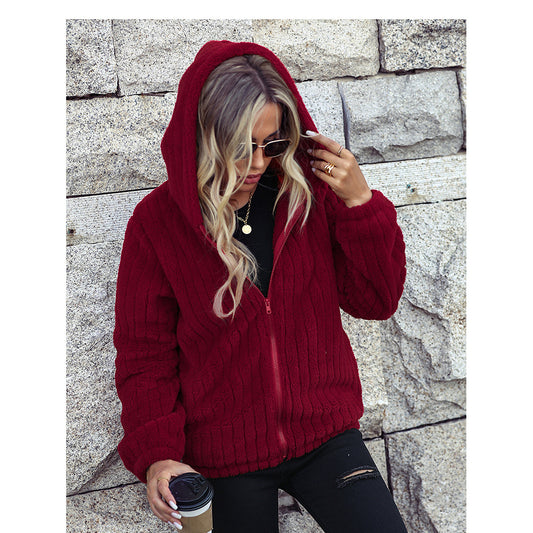 Hooded Long Sleeve Plush Casual Jacket