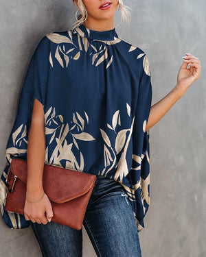 Summer Casual Fashion Print Split Batwing Sleeve Top