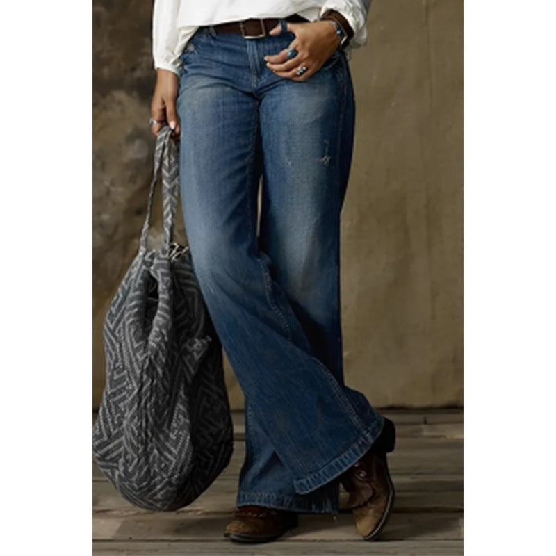 Retro Casual Straight Wide Leg Women Jeans