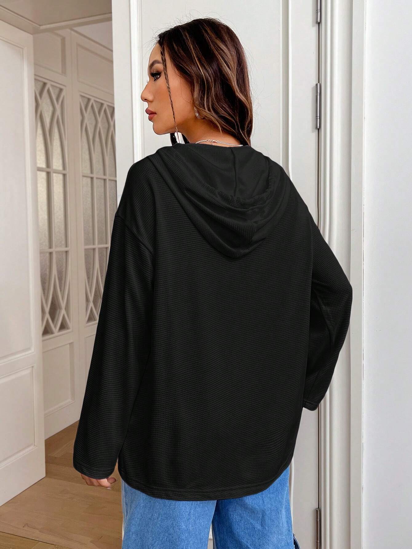 Loose Fitting Casual Hooded Top