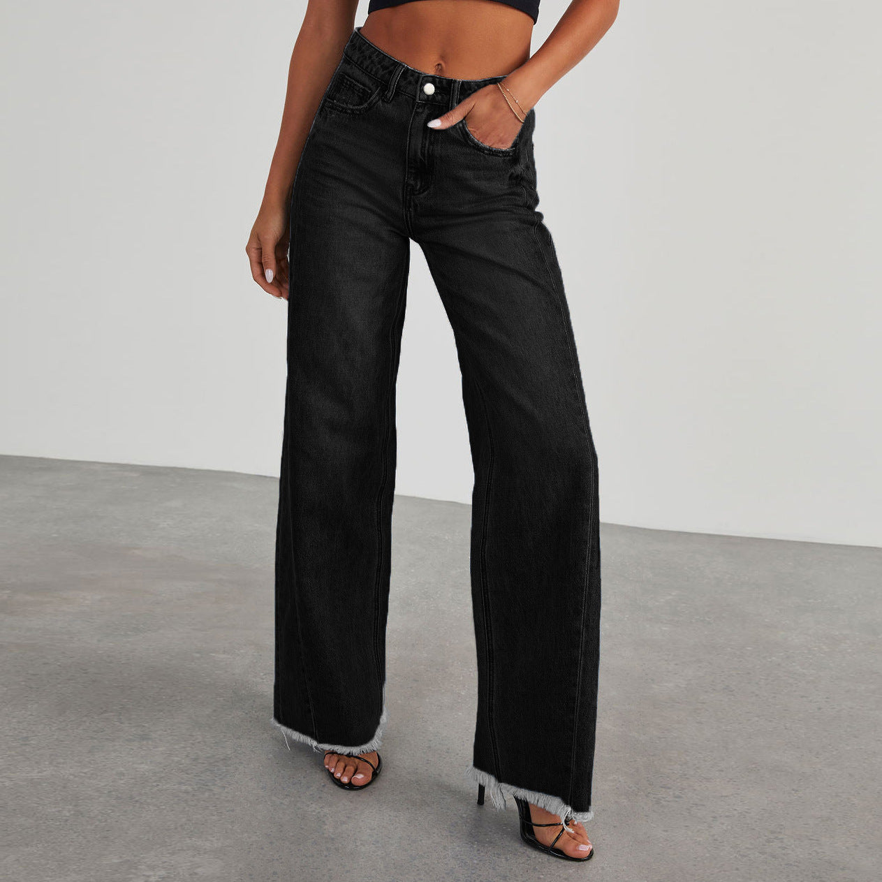 High Waist Straight Leg Mop Pants