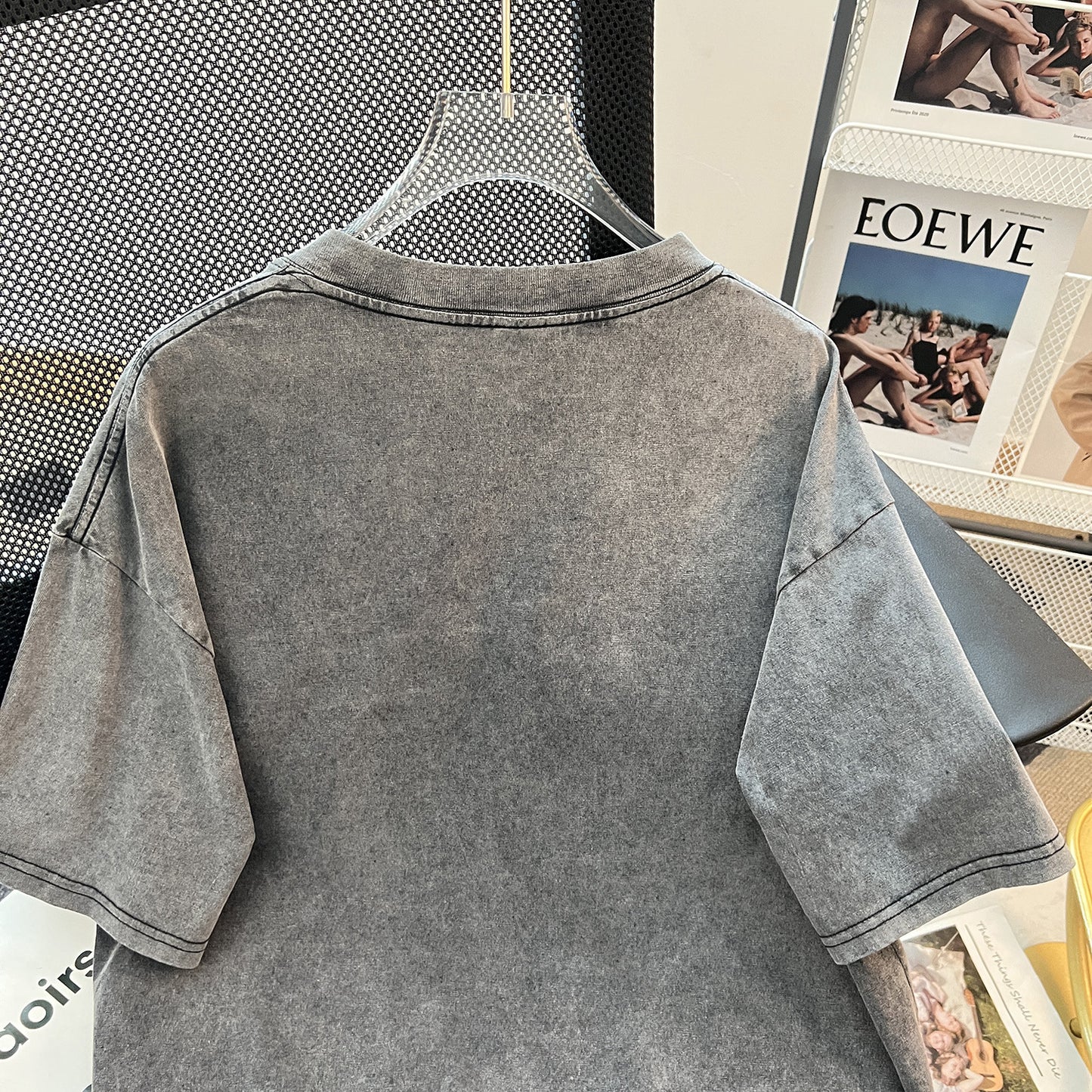 Washed Out Loose Gray Cotton Short Sleeved T