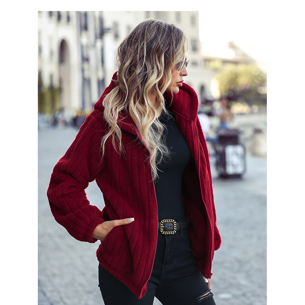 Hooded Long Sleeve Plush Casual Jacket