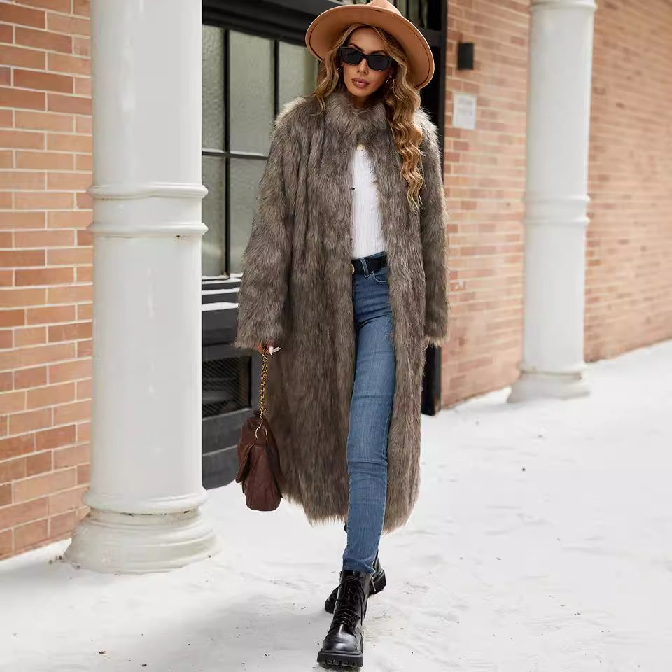 Faux Fur Long Trench Coat