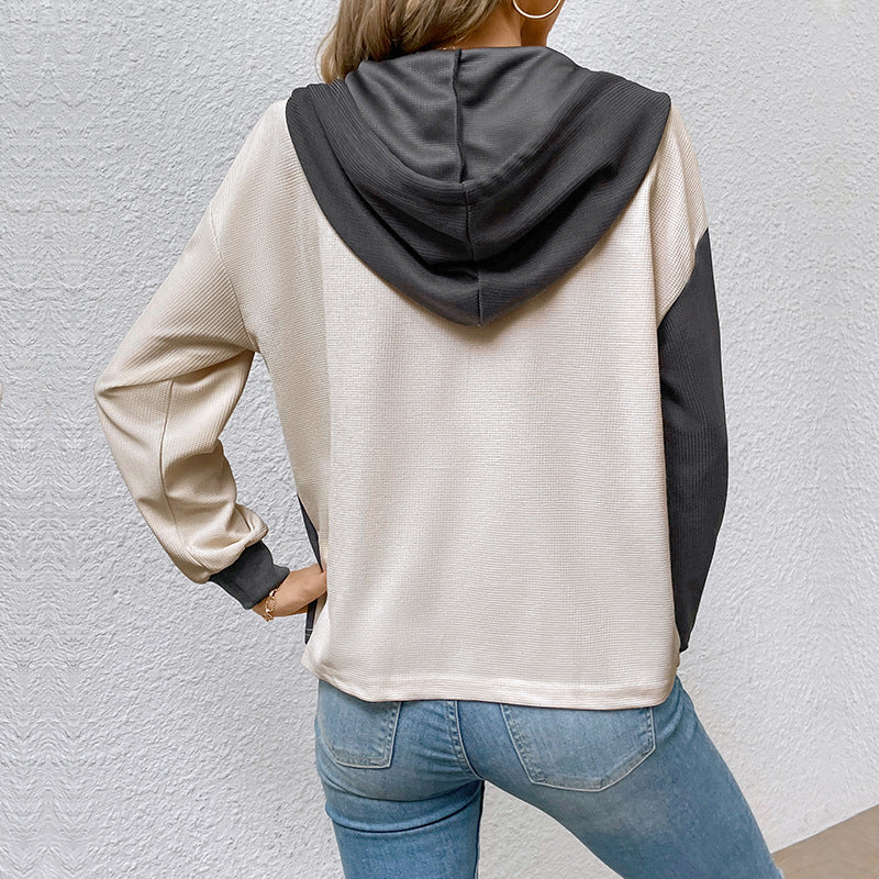 Hooded Contrast Pocket Blouse