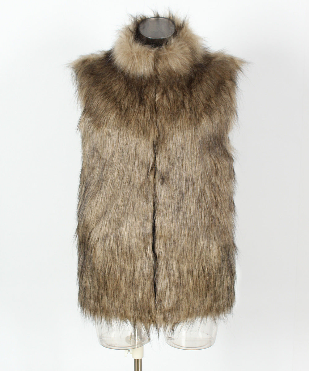 Stand Collar Faux Fur Vest