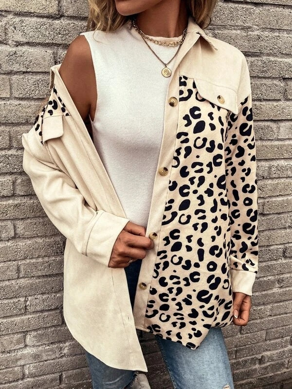 Single Breasted Leopard Print Mid Length Cardigan Top