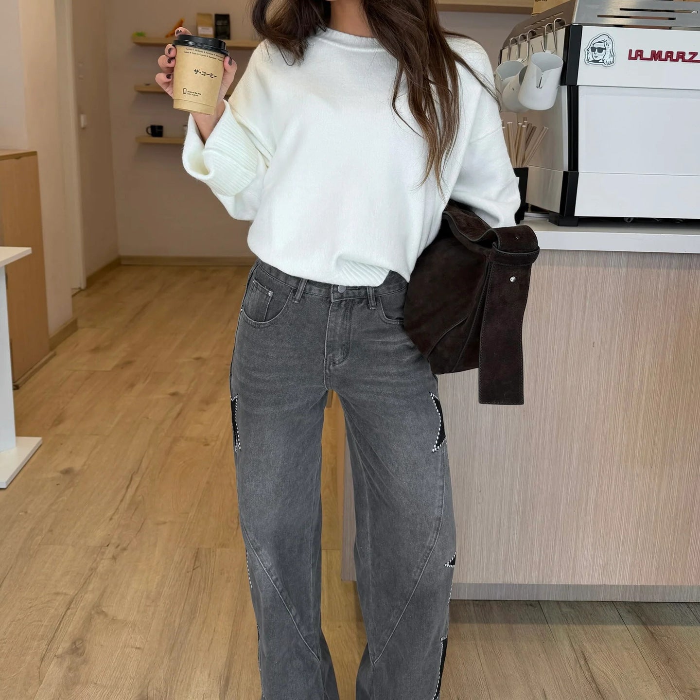 Casual Five Pointed Star Loose Straight Denim Pants