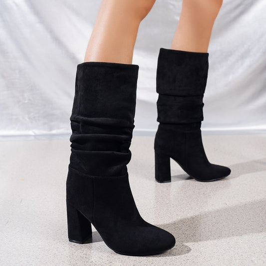 Pleated High Top Suede Boots