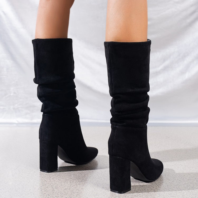 Pleated High Top Suede Boots