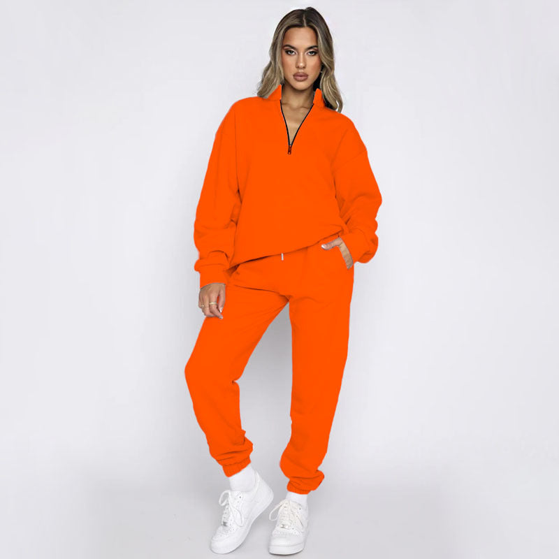 Zipper Pullover Long Sleeve Two Piece Jogger Set