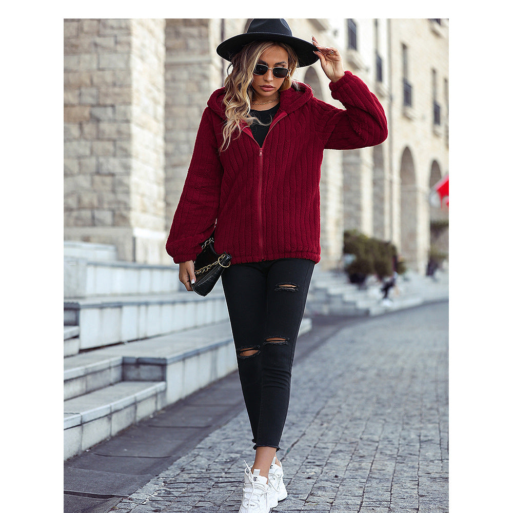 Hooded Long Sleeve Plush Casual Jacket