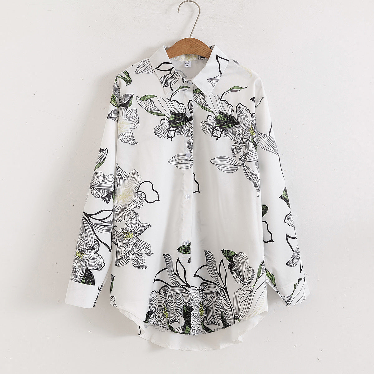 Women Loose Floral Print Collared Long Sleeves Shirt