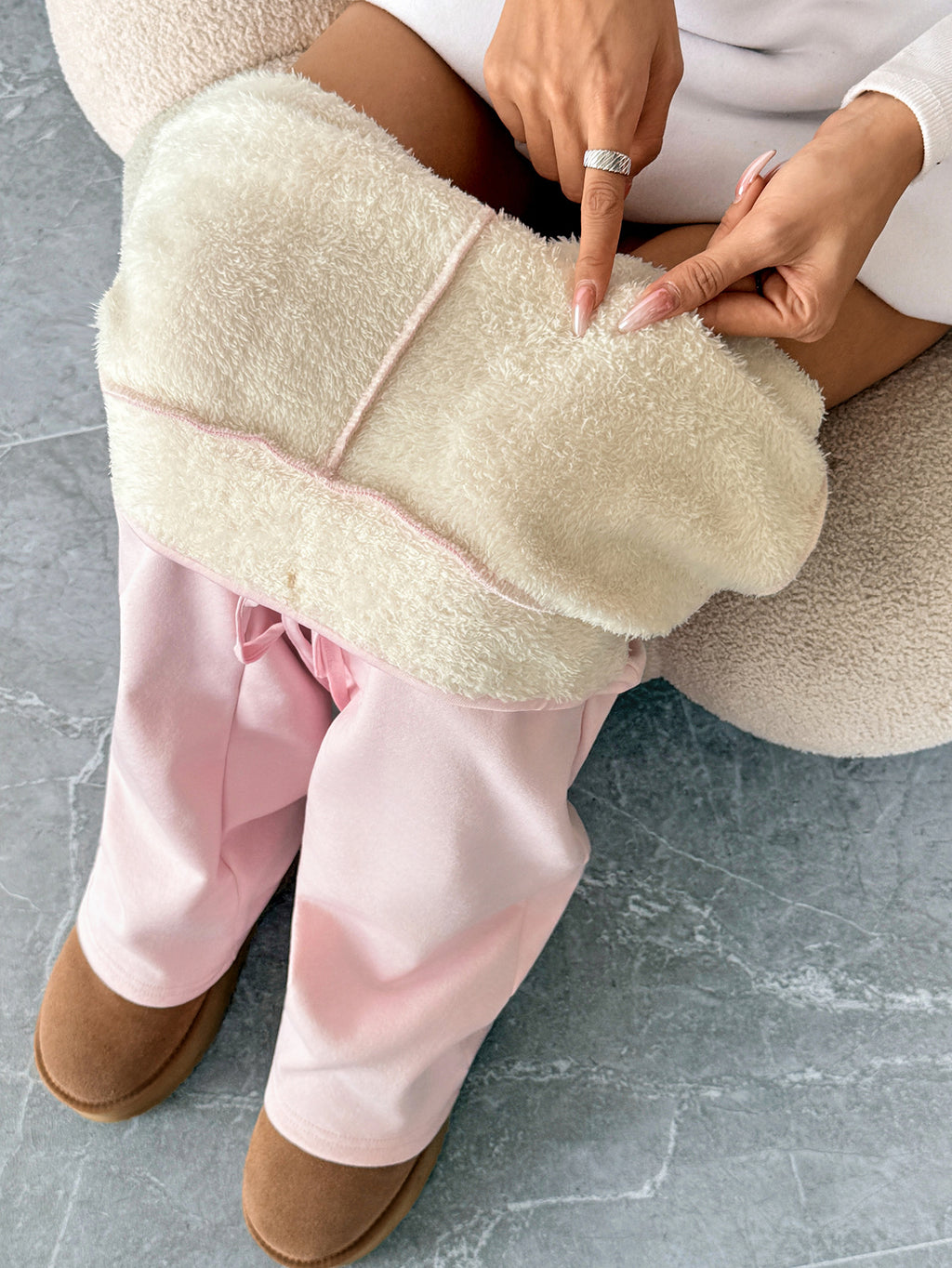 Thickened Warm Berber Fleece Pink Pants