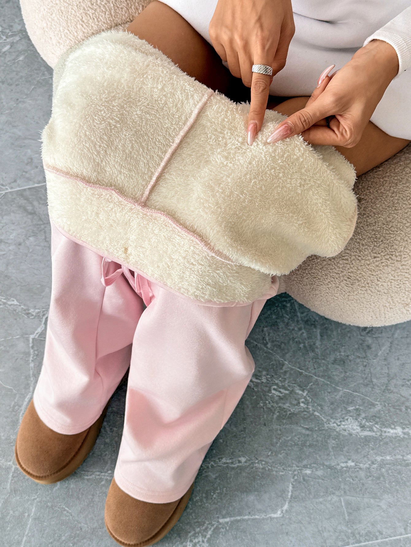 Thickened Warm Berber Fleece Pink Pants