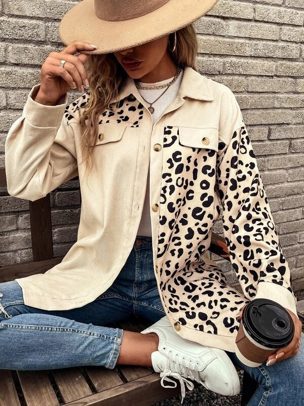 Single Breasted Leopard Print Mid Length Cardigan Top