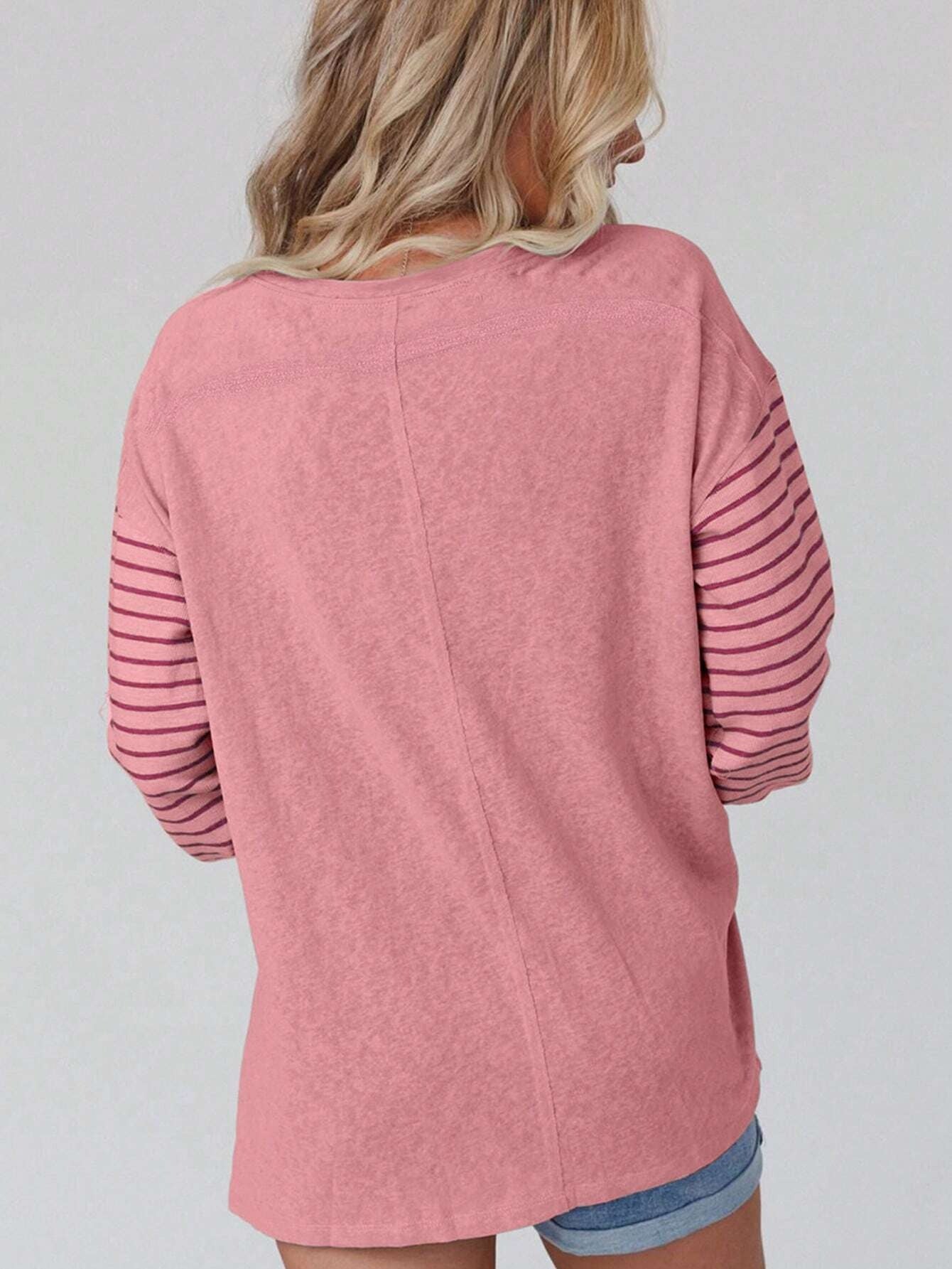 Long Sleeve Crew Neck Striped Pull Over