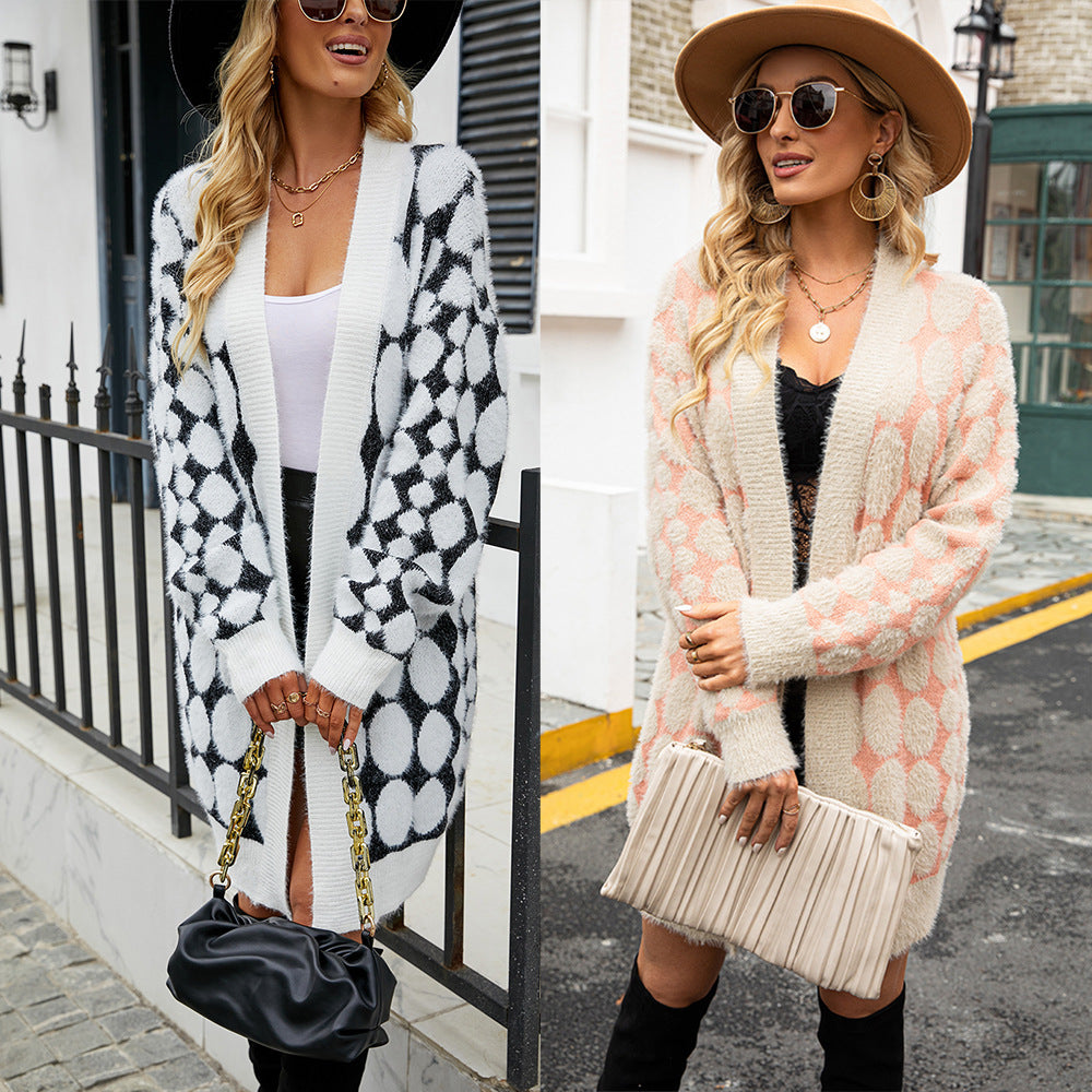 Oversized Faux Mink Fur Mid-Length Knitted Cardigan