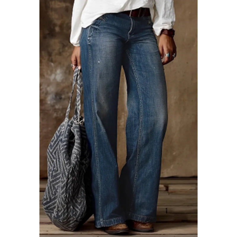 Retro Casual Straight Wide Leg Women Jeans