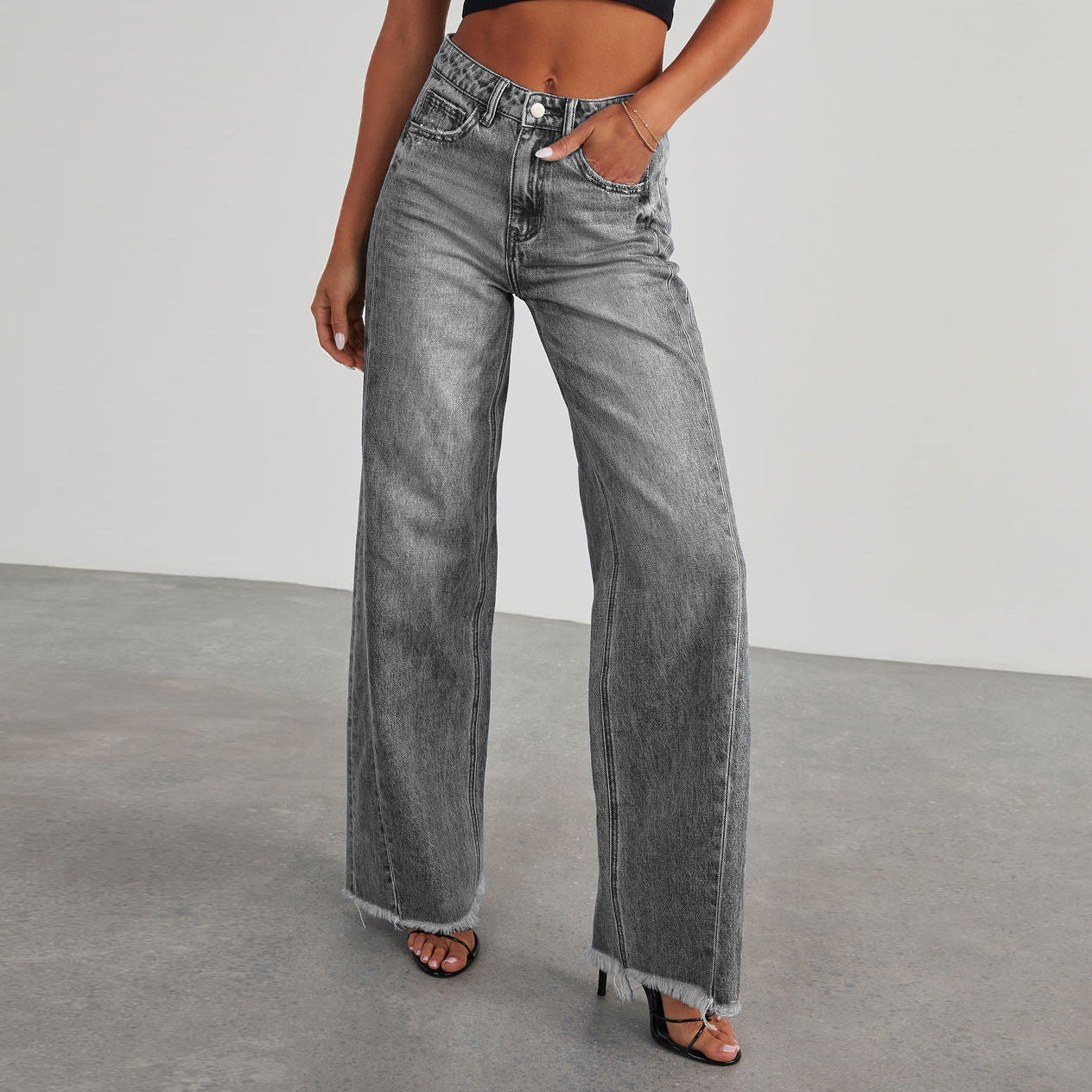 High Waist Straight Leg Mop Pants