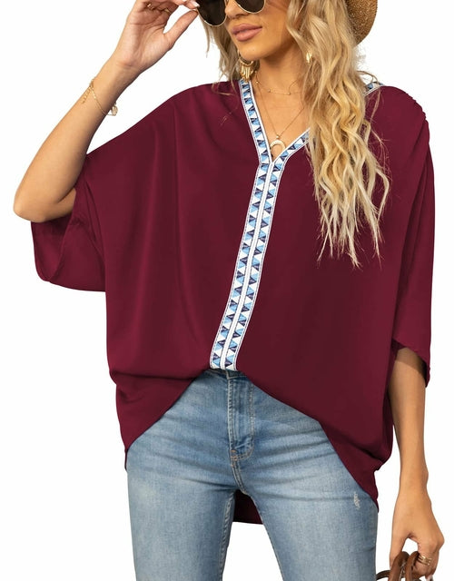 Batwing Sleeve Chiffon Shirt with V-Neckline and Short Sleeves
