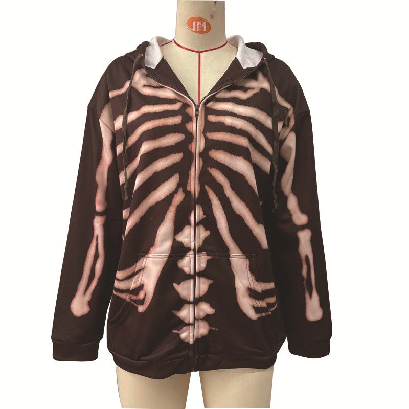 Skeleton Print Zip Hoodie