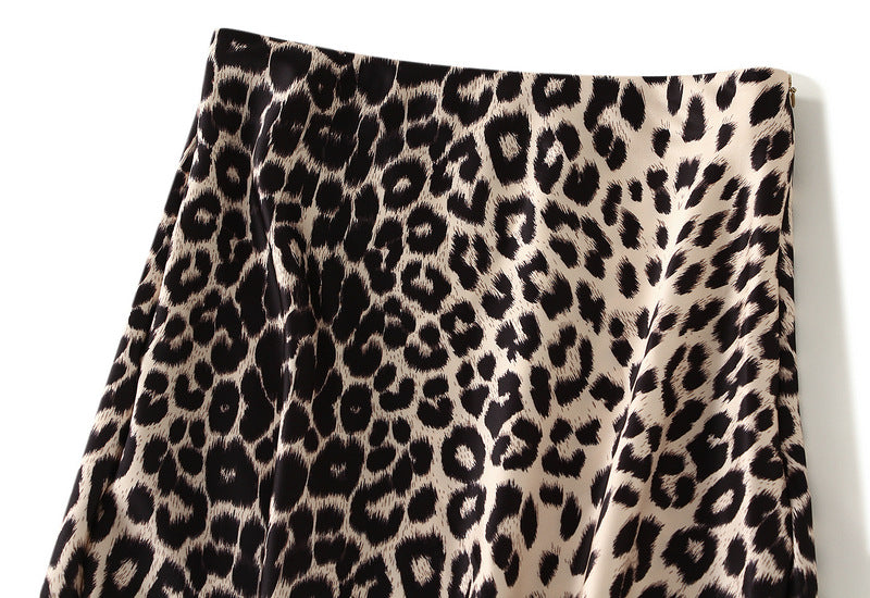 High Waist Mid Length Leopard Print Skirt